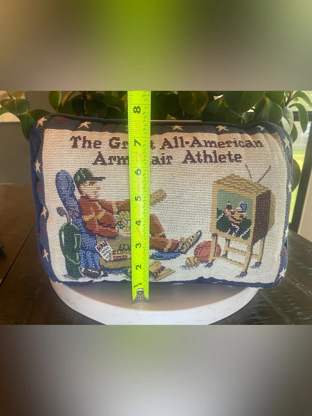 Vintage Tapestry Throw Pillow Great All-American Armchair Athlete Sports 11x8